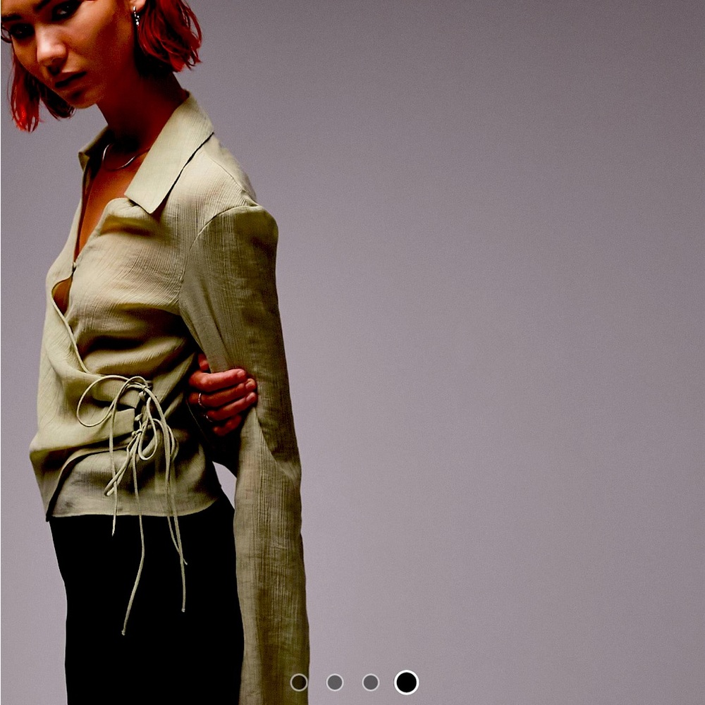 Topshop Tall button front wrap top in khaki